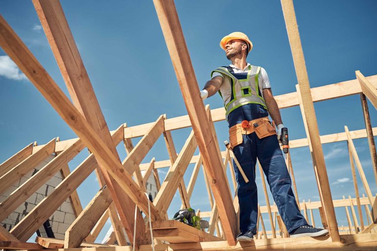 Worker on a ground-up construction site
